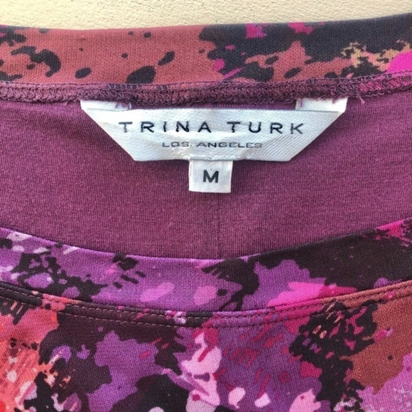 Trina Turk Dress Pink Abstract Print Cap Sleeve M - Picture 3 of 5